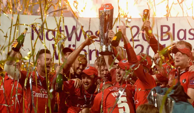 Lancashire celebrate the T20 title