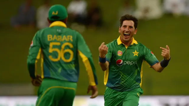 Yasir Shah celebrates the catch with Azam Babar