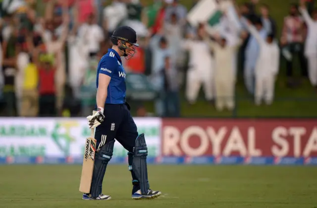 Eoin Morgan walks after being caught out