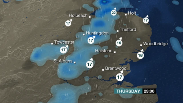 Weather chart for Thursday evening