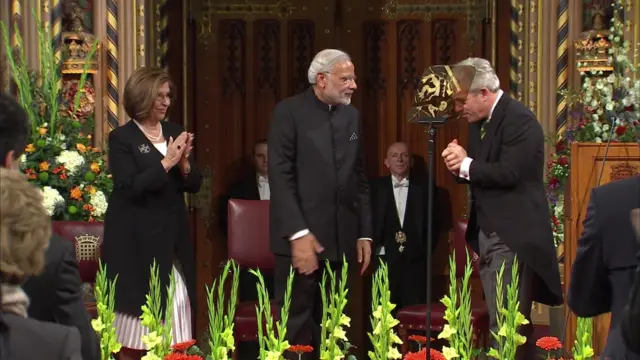 PM Modi, Commons Speaker John Bercow and Lords Speaker Baroness D'Souza