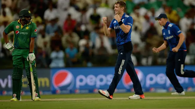 Chris Woakes celebrates