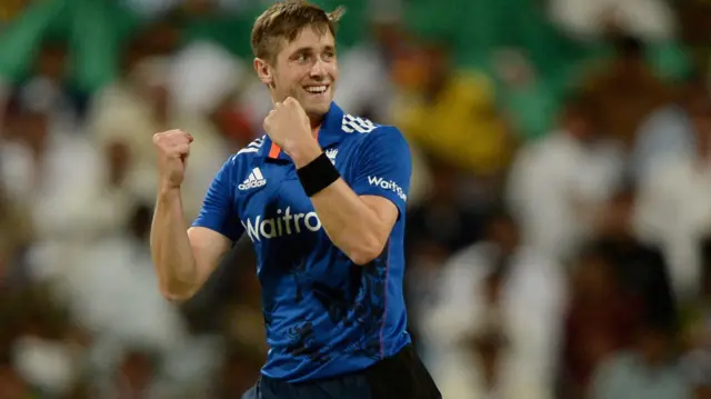 Chris Woakes of England celebrates