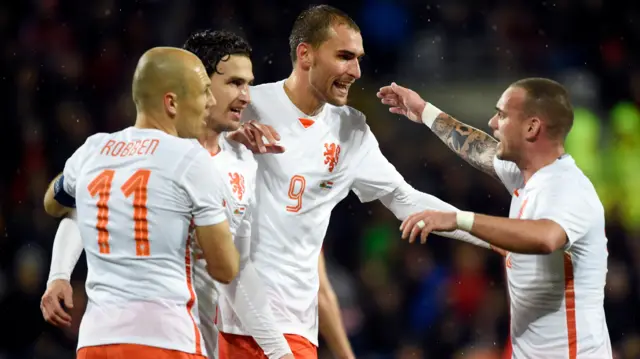 Bas Dost celebrates