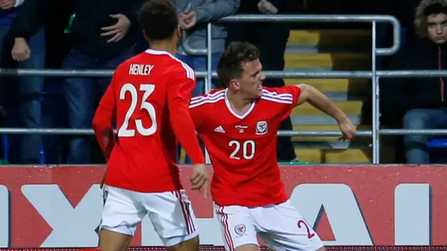 Emyr Huws celebrates