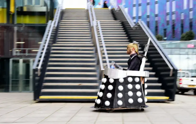 Participants arriving at the Doctor Who Festival at the ExCel Centre