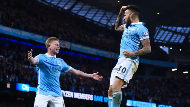 Kevin de Bruyne (left) with Nicolas Otamendi