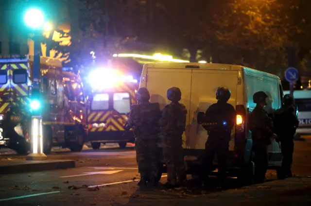 French riot police secure the area near the Bataclan concert hall