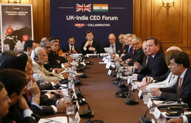 David Cameron and Narendra Modi attend the CEO Forum