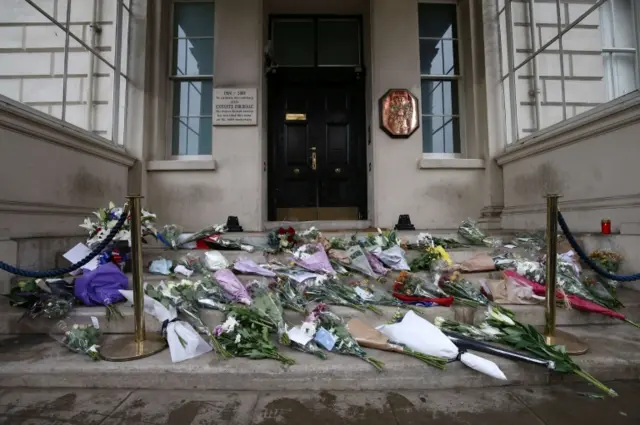 Flowers outside the French ambassador's residence in London