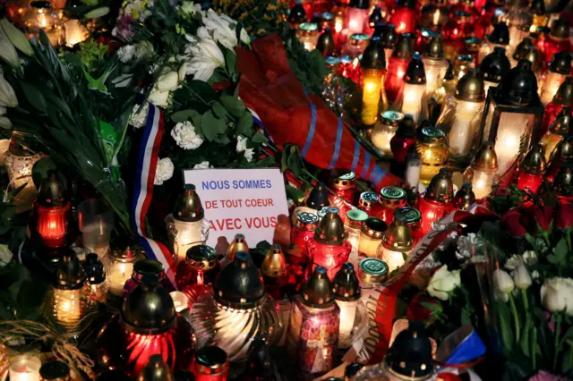 Candles and flowers in Warsaw, Poland