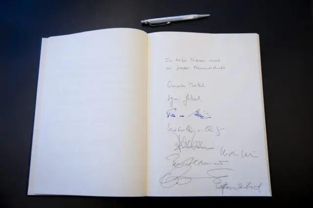 A book of condolences at the French embassy in Berlin, Germany