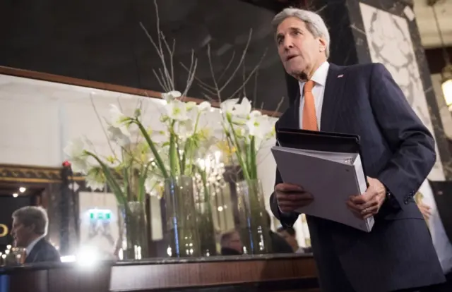 US Secretary of State John Kerry arrives for a conference on the Syria conflict in Vienna