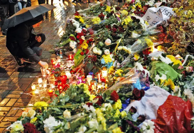 Candles and flowers in Kiev, Ukraine