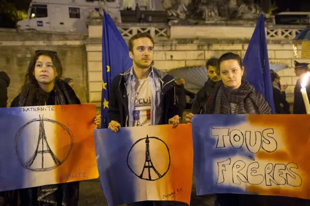 A solidarity rally in Rome for the victims of the Paris attacks