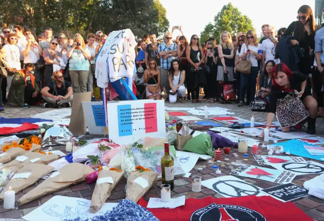 Memorial at Federation Square in Australia, honouring victims of the Paris terror attacks