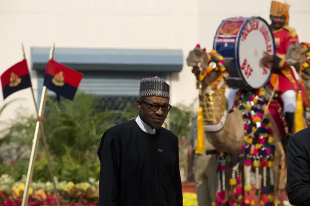 Nigeria's President arrives for the India Africa Forum Summit in New Delhi, India