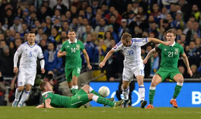 The Republic of Ireland battle for the ball