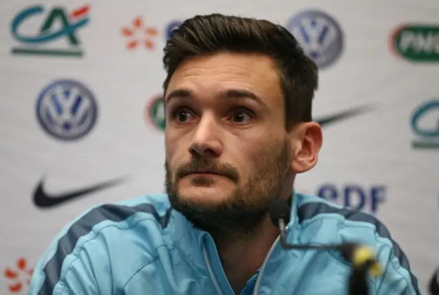 Hugo Lloris speaks to reporters at Wembley Stadium