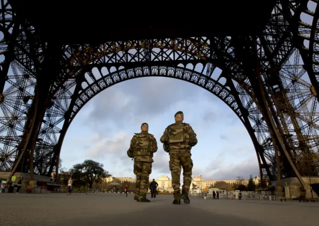 Soldiers at the Eiffel Tower