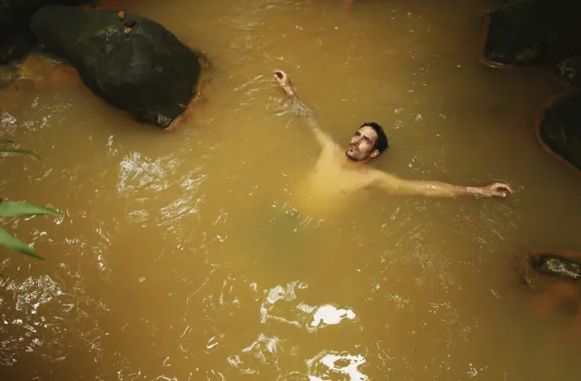 Mitchell Johnson at Trafalgar Falls, Dominica