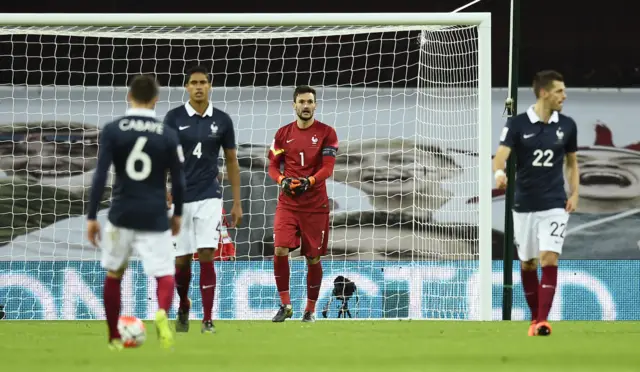 Hugo Lloris reacts to England's second goal