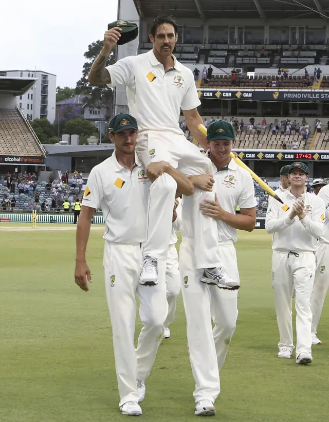 Mitchell Johnson is chaired off