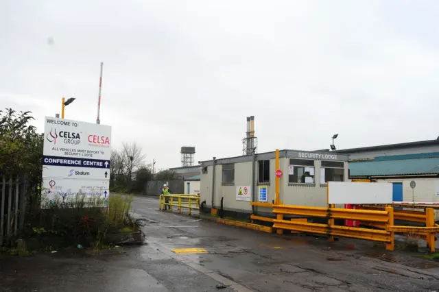 Sign outside Celsa steelworks