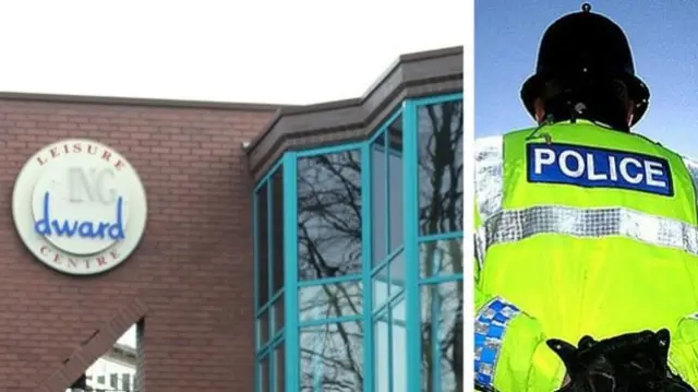 The Leisure Centre and a policeman in a composite image