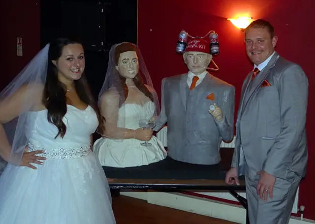 Lara, her husband and the life-sized wedding cake