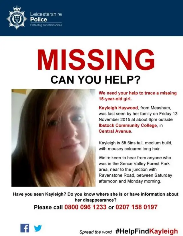 Poster for missing Kayleigh