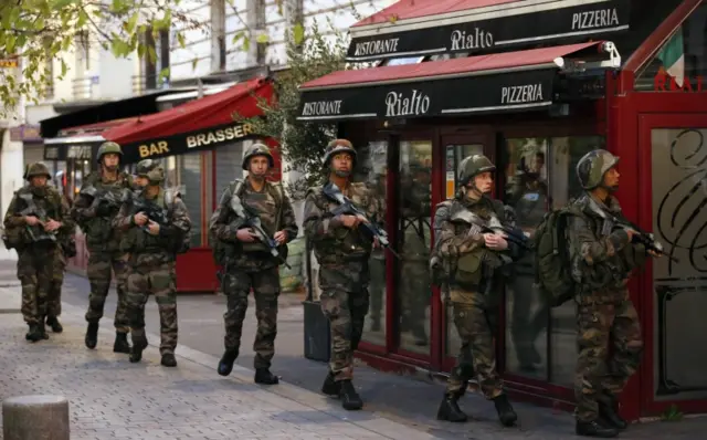 Soldiers in St. Denis, a northern suburb of Paris