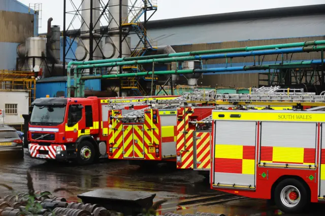 Fire engines at the Celsa plant in Splott