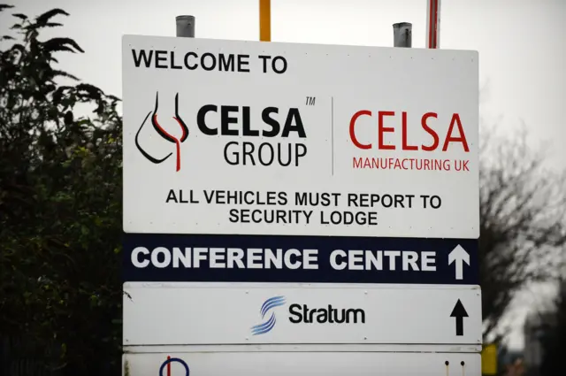 Sign outside Celsa steelworks