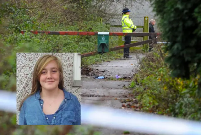 A police officer at the scene and Kayleigh Haywood inset