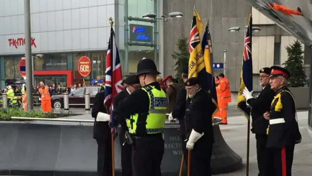 Crowds have gathered to see a wreath laying ceremony at the Pals War Memorial