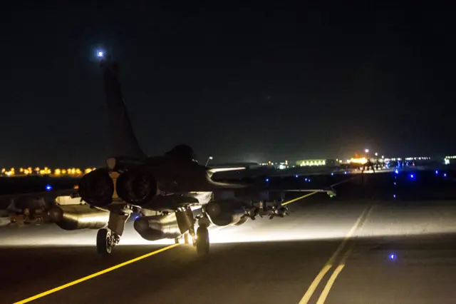 a French fighter jet part of the Operation Chammal taking off from a base in the Gulf