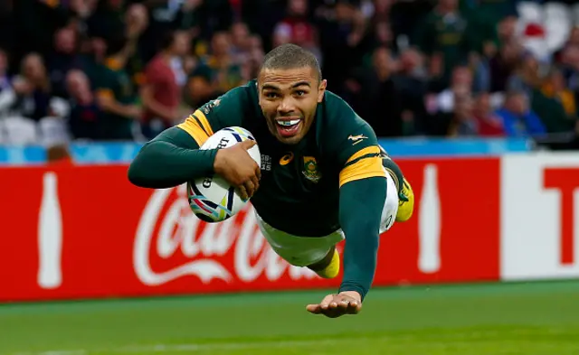 Bryan Habana scores a try for South Africa