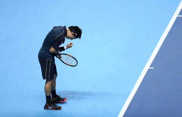 Kei Nishikori reacts after a game