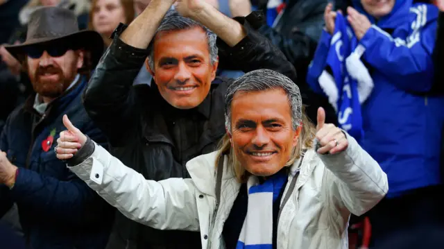 Jose Mourinho and a Jose Mourinho mask