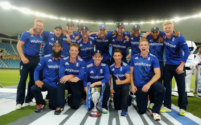 England celebrate winning