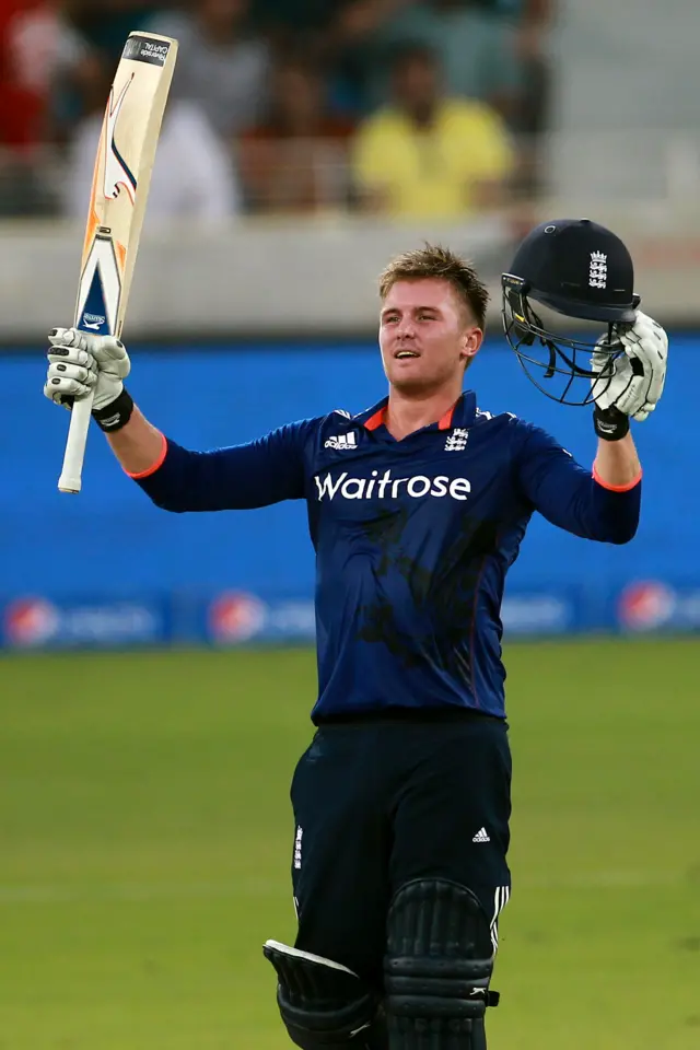 Jason Roy celebrates