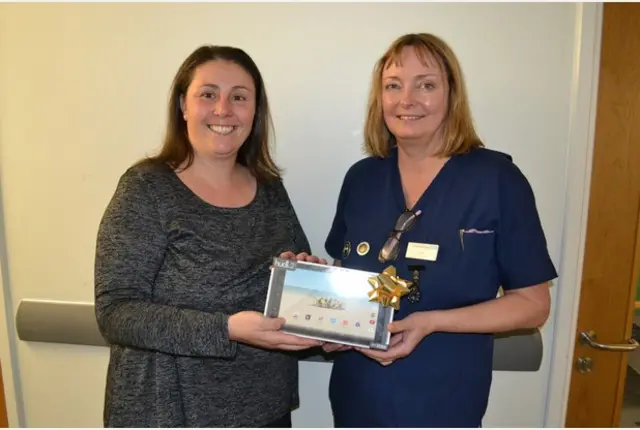 Sarah Bentley pictured with nurse