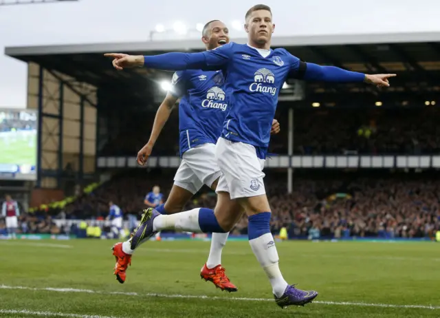 Ross Barkley celebrates the opening goal for Everton