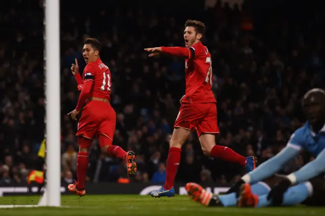 Firmino and Lallana celebrate Liverpool's third