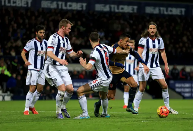 Alexis Sanchez tries to beat WBA players