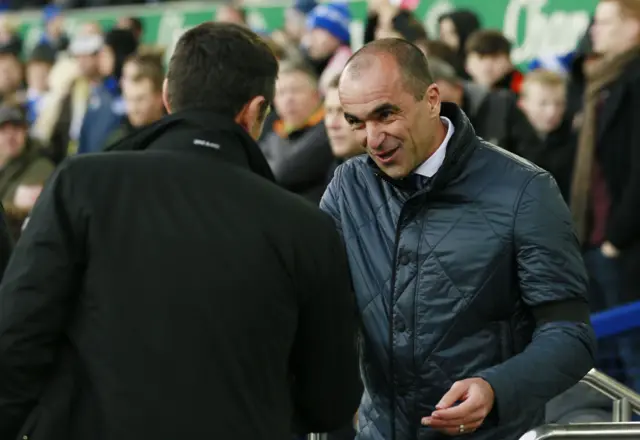 Aston Villa manager Remi Garde and Everton manager Roberto Martinez