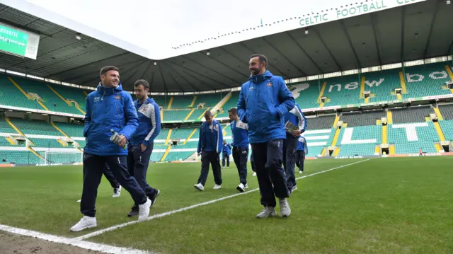 Kilmarnock players prepare to play Celtic