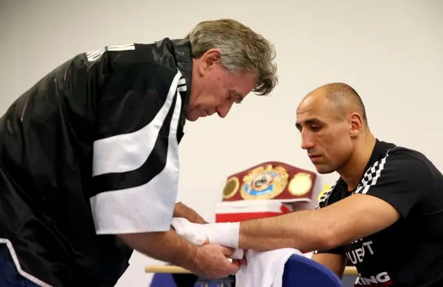 Arthur Abraham is wrapped up before the fight