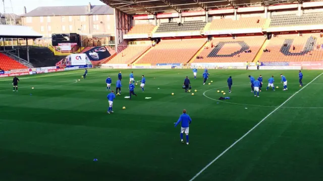 St Johnstone players warming up at Tannadice